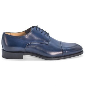 Derby 10307 Schnürschuh aus glattem, blauem Leder mit Einsätzen