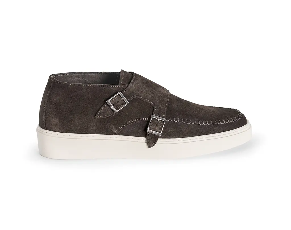 Mokassin 137115 aus taubengrauem Wildleder mit Doppelschnalle